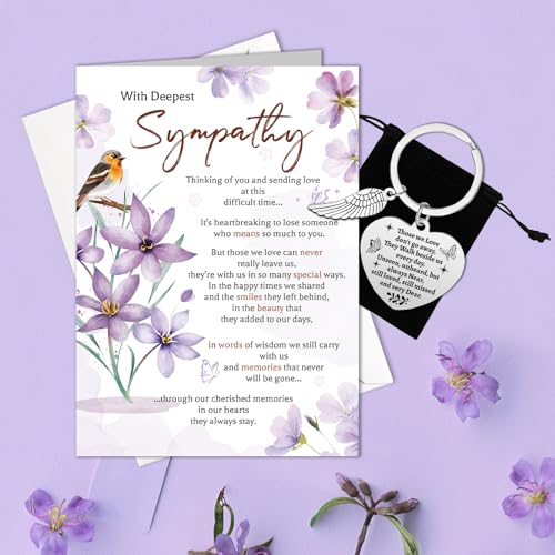 HOWAF Sympathy Card Greeting Cards, Sympathy Cards Thinking of You Cards, Sympathy Gifts, Bereavement Gifts, in Memory of Loved One Gifts, Condolences Card with Memorial Keyring for Memorial Gift