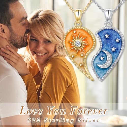 FLYOW S925 Sterling Silver Best Friend Couple Pendant Friendship Sun Moon Lotus Yin Yang Matching Bff Necklace for Women Jewelry - style: Heart Yin Yang
