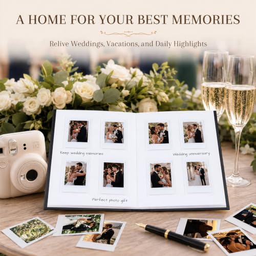 Ruibytree 128 Pockets Instant Mini Photo Album for 2x3 Pictures, Black | Writing Space, Premium Vegan Leather, Flat-Fit Clear Pocket, Wedding Guest Book for Polaroid 2x3 Photos, Graduation Keepsakes - color: 128 Pocket Black