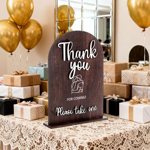 Wood Thank You for Comming Sign Table Top for Wedding Reception Exit | Modern Calligraphy, Rustic Wooden, Table Top, Wedding Reception and Event Party - color: Brown-Thank you for comming