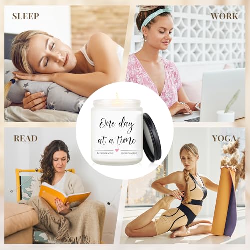 Get Well Gifts for Women Men, One Day at A Time Candle, Lavender Scent | Thinking of You Gifts, Breast Cancer Care Gift, Inspirational Encouragement Sympathy Candle, Anxiety Relief Items