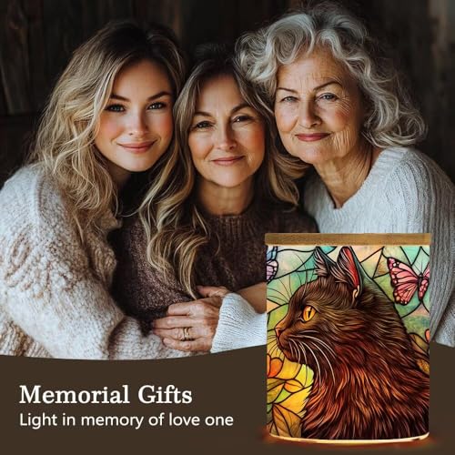Stained Glass Black Cat Memorial Jar Tealights Flower Candle Holder with Battery Operated Flickering Tea Light, Pet Sympathy Tea Light Holder Light Glass Tealight Holder Gife for Lost Cat - color: Stained Glass Black Cat