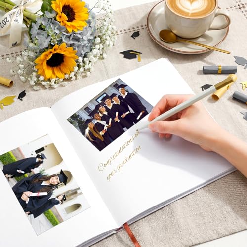 2026 Graduation Guest Book 8.7'' x 8.7" with 2 Markers Adventure Begins Guestbook Class of 2026 Picture Book Hardcover Rose Gold Foiled Photo Album for Graduation Party Supply Gifts 144 Pages - color: White, style: Motivational