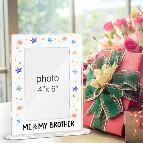 Baby Boy Gifts Picture Frame, Baby Shower Gifts for Newborn Boy Little Brother, Sibling Keepsake Me and My Brother Acrylic Picture Frames 4 x 6 Inch Photo - color: J-Me & My Brother