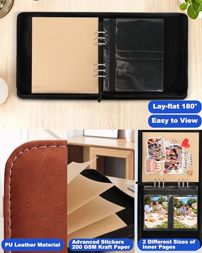 Leather Photo Album 4x6 200 Photos, DIY Scrapbook with 50 Sheets and 20 Blank Kraft Sheets, Travel Souvenir Diary Photo Book for Family Wedding Baby and Holiday Pictures - color: Brown