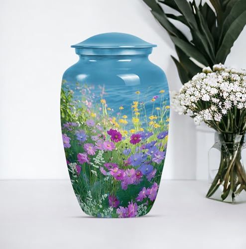 Personalized Flower - Adult Urns For Human - Memorial Urn For Male & Female - 10 Inch - Large With Velvet Bag - Funeral Urns Ash - Human Remains Urn - Decorative Urns For Ashes - Burial Urns