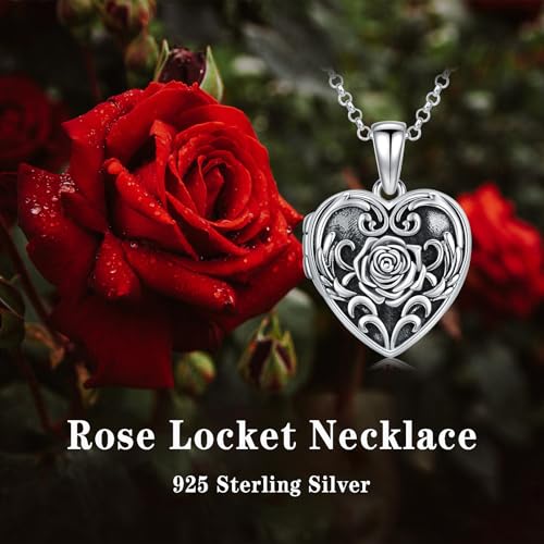 Heart Locket Necklace 925 Sterling Silver Personalized Picture Locket Pendant Birthday Christmas Jewelry Memorial Gifts for Women - color: Rose Locket