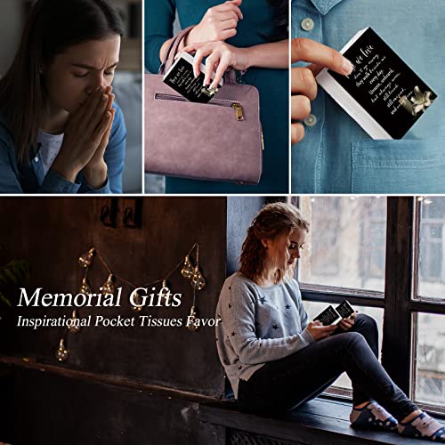 100 Packs Funeral Facial Tissues Memorial Keepsake Pocket Tissue Those We Love Don't Go Away Inspirational Poem Tissue 3 Ply Napkin Packs Funeral Favor for Guests Family Relative, 700 Sheets(Black) - color: Black