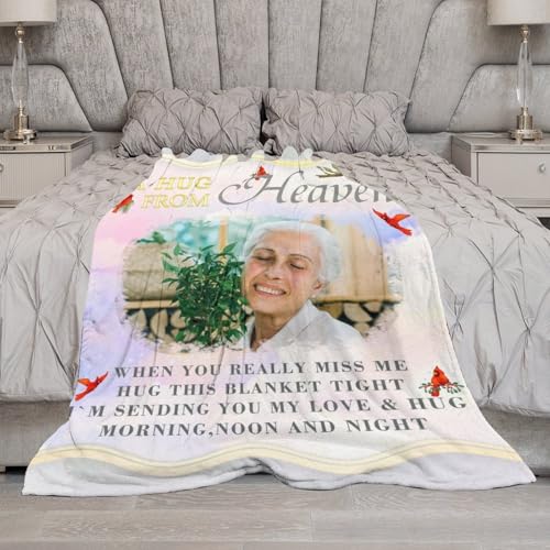 Artsadd Custom Memorial Blankets for Loss of Loved One - A Hug from Heanven Sympathy Blanket Loss of Dad Mom Husband Wife Friend in Loving Memory Blanket Personalized - Remembrance Blankets - color: A-3