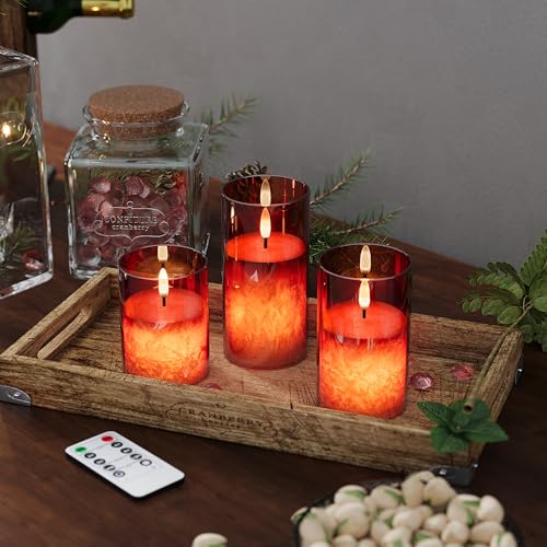 Battery Operated Flameless Candles with Remote & Timer, Red Glass 3Pack - color: Red