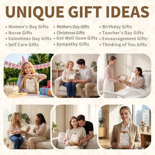 Get Well Soon Gifts Baskets for Women, Thinking of You Gift Comfort Gifts with Healing Crystals Tree, Sympathy Gift Feel Better After Surgery Recovery Wellness Hug in a Box for Her Mom Friends, Brown - color: Brown