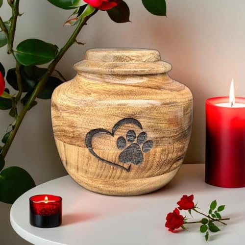 Wooden Urn for Dog Wooden Pet urn Cremation Urn for pet Urns for Dogs Ashes Wooden Pet Urn Box Small Wooden urn (Medium (7" Hx6 Diameter)(110Cu/In)) - size: Medium (7"Hx6"Diameter)(110Cu/In)