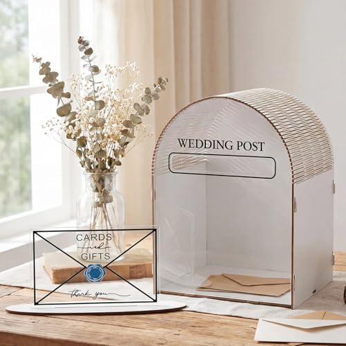 2 Pcs Wooden Wedding Card Box Envelope Ornament, White