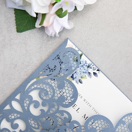 20Pcs Dusty Blue Wedding Invitation Cards With Envelopes - color: Dusty Blue
