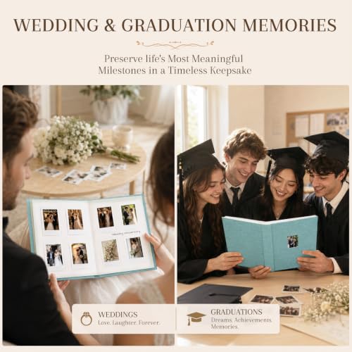 Ruibytree 128 Pockets Instant Mini Photo Album for 2x3 Pictures, Green | Writing Space, Premium Linen Hardcover, Flat-Fit Pockets, Wedding Guest Book for Polaroid 2x3 Photos, Graduation Keepsakes - color: Green