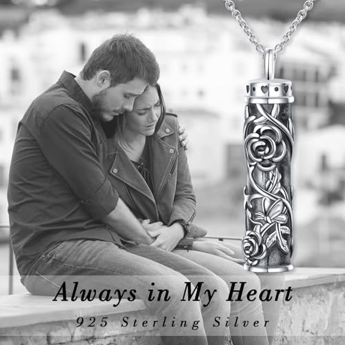 925 Sterling Silver Urn Necklaces for Women Claddagh/Angel Wings/Guitar/Butterfly/Tree of Life Ashes Memorial for Loss Keepsake Jewelry Present Easter Day of the Dead - style: Rose Flower