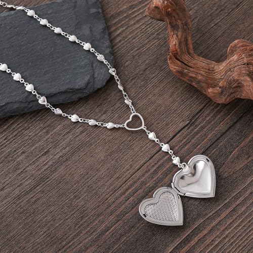 Personalized Heart Locket Necklace for Women Stainless Steel- Heart Necklace - color: silver-B