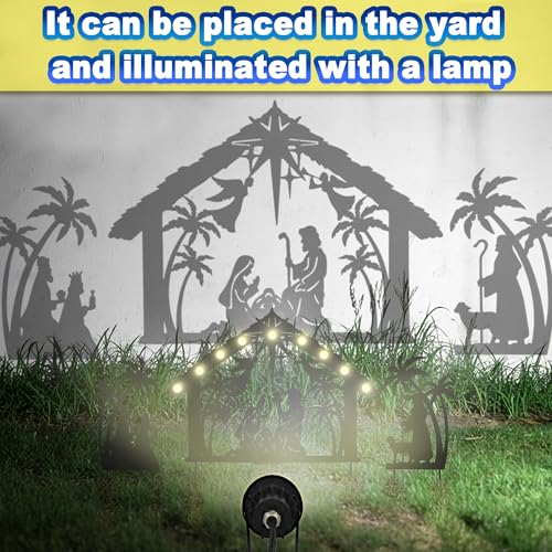 3 Pack Solar Nativity Scene Garden Stake 16.7in Metal Christmas Light - color: Black Jesus