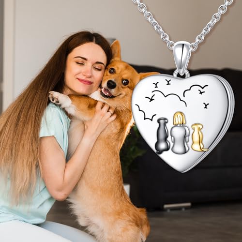 DAOCHONG Heart Locket Necklace Photo Memory Jewelry for Women | Sterling Silver Cremation Pendant | Holds 2 Photos | Keepsake for Women Mom Grandma Daughter | Memorial for Loved Ones & Pets - style: Dog Photo Locket Necklaces
