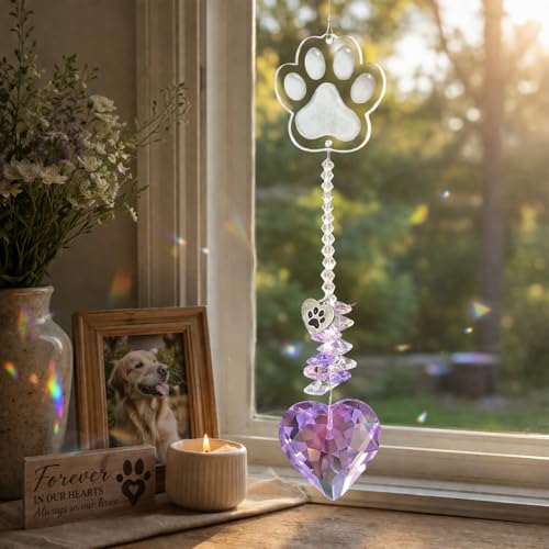 Pet Memorial Suncatcher, Dog Memorial Gifts, Pet Loss, Pet Sympathy, Thoughtful Dogs and Cats Remembrance, Bereavement Gifts - Purple - color: Purple