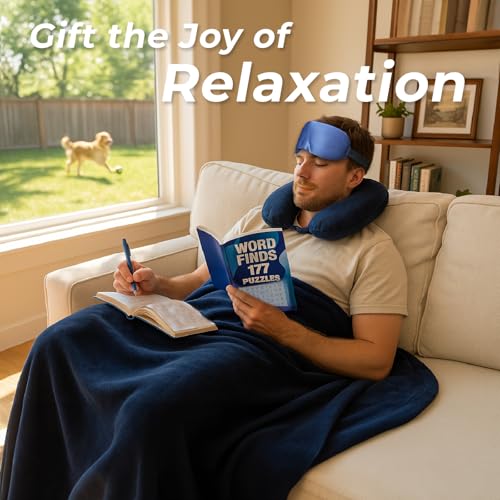 Get Well Gifts for Men After Surgery, Care Package Thinking of You Gifts | 9 PCS Cancer Support Gifts for Men, Feel Better Gift Basket with Flannel Blanket, Word Search Book, Comfort Gifts for Dad
