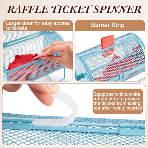 Teenyyou Raffle Drum Holds 600 Tickets, Metal Ticket Wheel Spinner with Stand, Raffle Tickets Cage for Games Events, Parties, School Drawings(Integrated Rotary,Blue,7.09" X 4.72", Small) - color: Blue, size: 7.09" X 4.72", Small, style: Integrated Rotary