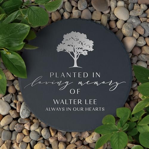 Weddingstar Personalized 9 ⅞" Round Black Slate Garden Stone - Planted in Memory - color: Planted in Memory