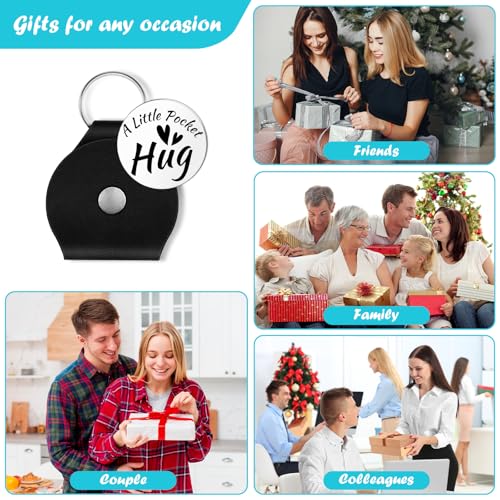 Sympathy Gifts Pocket Hug Token Double Sided Stainless Steel Tokens Remembrance Sympathy Gift for Loss for Friends Family Condolence Grieving Keepsake Grief Gifts Hug Token with Black Leather Keychain