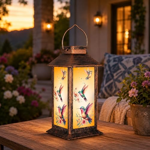 Solar Lanterns Outdoor Waterproof, Hanging Lights Garden Decor | LED Decorative,for Yard, Patio, Lawn, and Porch, Gifts for Women Mom, Grandma(Hummingbird) - style: Three Hummingbirds
