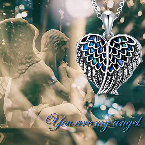SOULMEET Angel Wing Heart Locket Necklace that Holds Picture Photo Locket Pendant You are My Angel Sterling Silver/Gold - style: C1-Abalone angel wing locket only