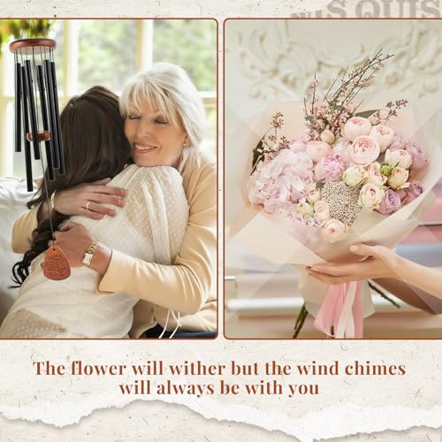 Memorial Sympathy Gifts for Loss of Mother, Sympathy Gift, Bereavement Gifts for Loss of Mother, Windchimes in Memory of Mom Gold-MOM& Flower - size: Teardrop-Mom Envelope