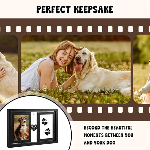 Dog Picture Frame 4x6, Paw Print Kit for Dogs, Dog Memorial Gifts for Loss of Dog | Rotating Wooden Double Sided Display Pet Paw & Nose Print DIY Kit - color: Black