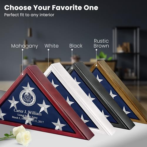 Personalized Flag Display Case for 5' x 9.5' Flag – All Military Branches Available, Veteran Memorial Display Case with Glass Front - White - size: White
