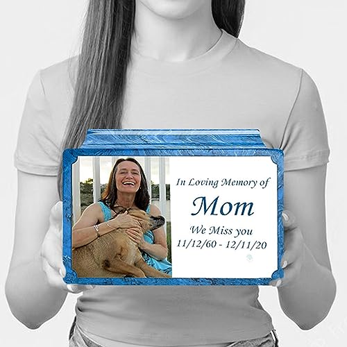GetUrns Cultured Marble Urn Vault by Mackenzie with Personalized Picture and Text for Human Ashes I Mystic Blue Adult Urns for Male and Female I 210lbs - color: Mystic Blue