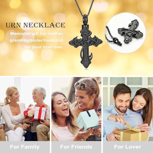 zeqingjw Cross Urn Necklace Fish Hook Cremation Jewelry for Ashes Pendant Stainless Steel Deer Antler Cross Memorial Human Pet Keepsake Ashes Holder for Men Women - color: Z-Black