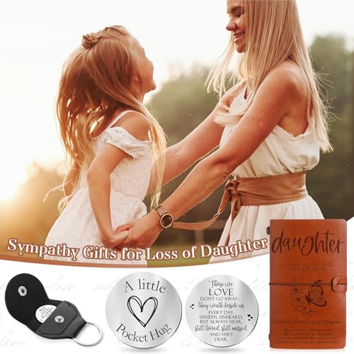 Fulmoon Memorial Gifts for Loss of Daughter, Letters to Daughter in Heaven Included 1 Grief Journal Travel Photo Diary Journal 1 Pocket Hug 1 PU Leather Keychain 3 Ballpoint Pens Bereavement Gifts - style: Daughter