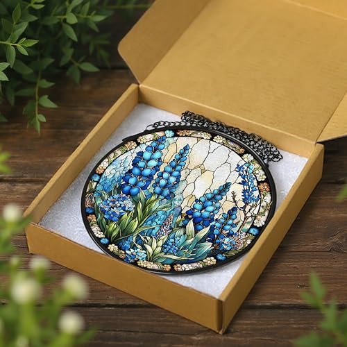 Stained Glass Window Hanging, Stained Glass Suncatcher, 8" Field of Texas Bluebonnets Sun Catchers Indoor Window Ornaments β Christmas Mother's Day Birthday Gifts for Women, Friends, Mom, Grandma - color: Bluebonnet