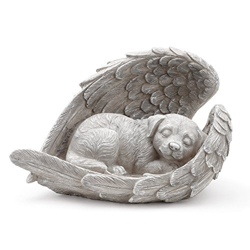 Napco Imports Sleeping Dog Within Angel Wings Concrete Look 8.5 x 5.5 Resin Garden Figurine
