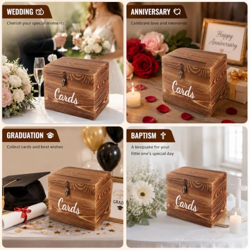 Rustic Wooden Card Box with Lock( 10×10×6 in:Wedding,Shower Anniversary etc