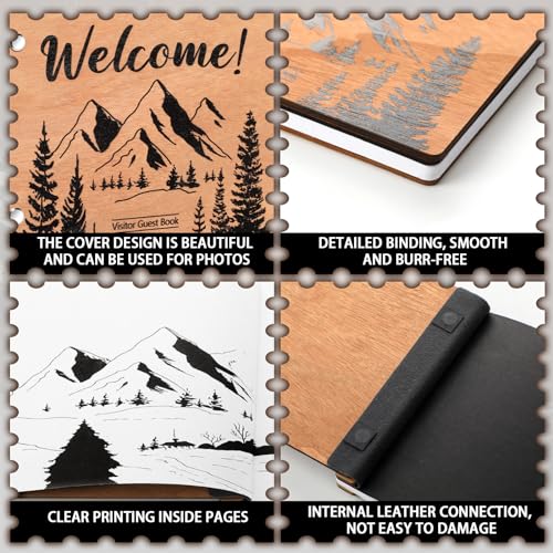 Skyygemm Rustic Vacation Rental Guest Book with Pen, Wooden Scrapbook - style: Visitor