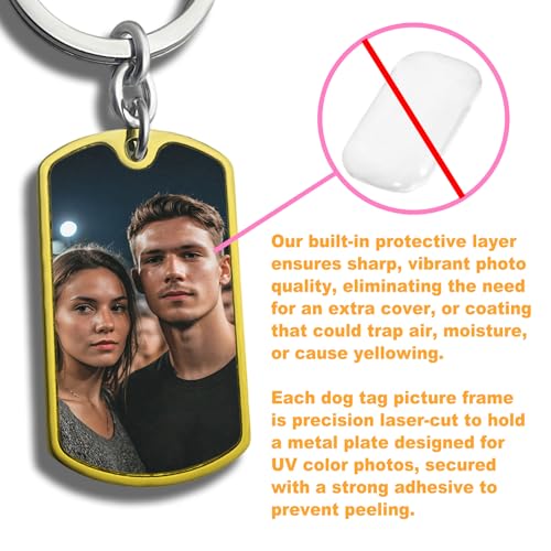 Photo Keychain Custom Picture Keychain Customized Gifts Laser-Engraved/Color Gifts For Boyfriend Hubsand Wife - color: 1 Photo + 1 Text - Gold