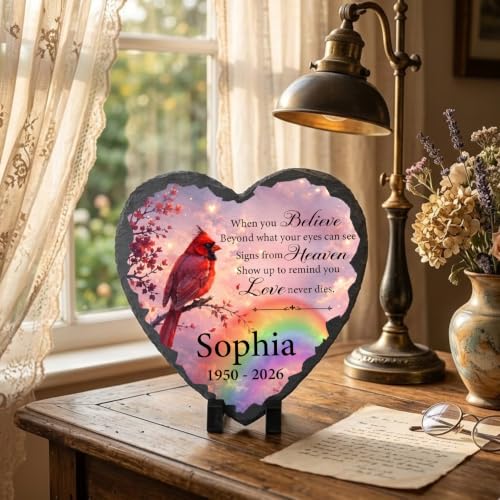 Rainbow Bridge Pet Memorial Stone for Loss of Dogs Cats with Cardinal - color: Memorial 15