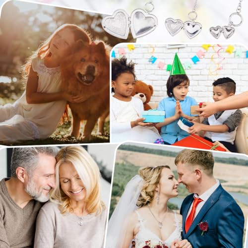 9pcs Stainless Steel Locket Pendants 3 Styles Photo Heart Frame Pendants Love Wedding Picture Locket Necklace with Toggle Clasps for DIY Memorial Necklace Jewelry Making Gift for Women