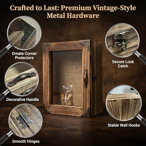 5.1" Extra Deep Shadow Box Frame 8x10, | Display Case, Rustic Wood Memory Box with Vintage Lock and Handle for wedding Flowers and Keepsakes, Carbonized Brown
