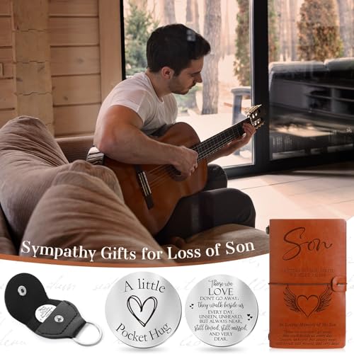 Fulmoon Memorial Gifts for Loss of Son, Letters to My Son in Heaven Included 1 Grief Journal Travel Photo Diary Journal 1 Pocket Hug 1 PU Leather Keychain 3 Ballpoint Pens Bereavement Gifts - style: Son