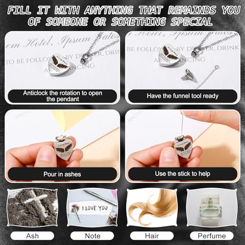 Ecation 12 Set Small Urn Cremation Jewelry Necklaces for Ashes Stainless Steel Keepsake Urns Memorial Locket Mini Ash Holders Waterproof for Human Adult Female Male Family Loved One(Black) - color: Black