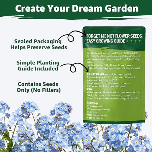 5600+ Forget Me Not Seeds for Planting, Easy to Grow Blue Forget-Me-Not Flowers, Perennial Wildflower Seeds for Ground Cover, Borders & Pollinator Gardens - size: 0.7 oz