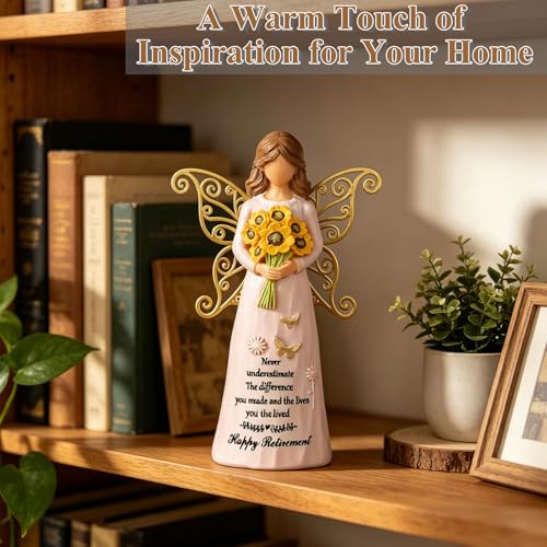 Retirement Gifts for Women- 5.5" Angle Figurine with Gold Butterfly Wings | Happy Retirement Gift for Woman Coworker Teacher Nurses Friend, Resin Hand-Painted Angle Statue Home Decor - style: Retirement