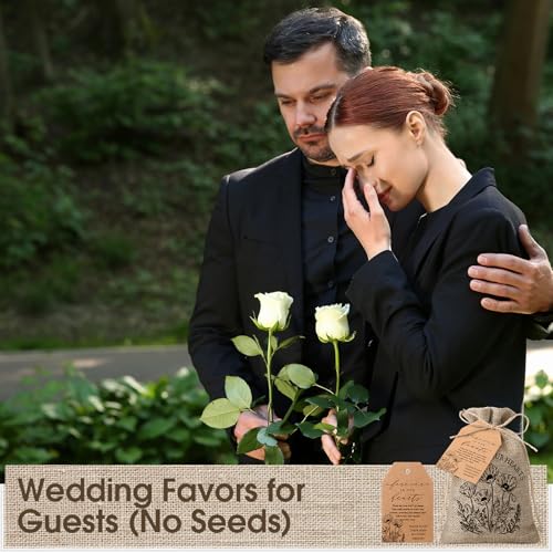 Tanlade 50 Sets Funeral Favor Burlap Bag, Tag and Twine, No Seed, Poppy - style: Poppy