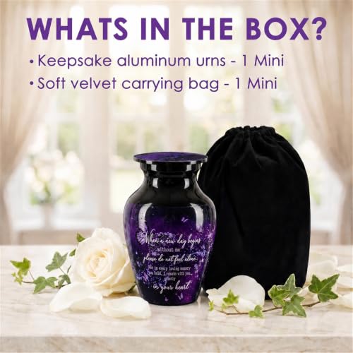 Emvency Urn for Ashes, Mini Metal, Keepsake Sharing Urns, Purple - color: Purple Butterfly